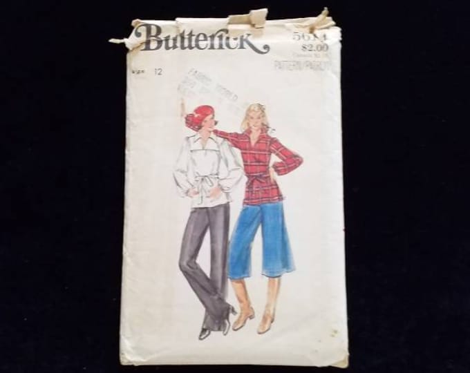 Vintage Butterick culottes and period style pants and blouse outfit sewing pattern size 12