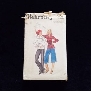 Vintage Butterick culottes and period style pants and blouse outfit sewing pattern size 12