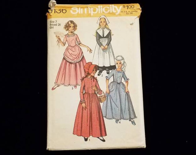 Costumes for the puritan, centennial, 18th and 19th century Simplicity girls size 7 dress sewing pattern