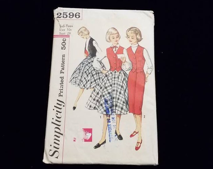 Vintage sub-teen weskirt and two skirts sewing pattern size girls 10