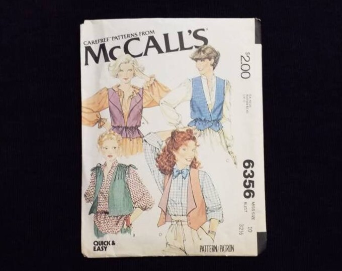 Vintage McCall's 6356. 1978.  Set of reversible vests sewing pattern.  size 10.