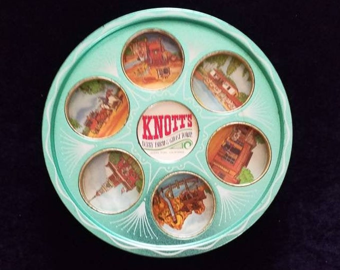 Vintage Knott's Betty Farm metal serving tray with cup holders AQUA metal.  Free Shipping