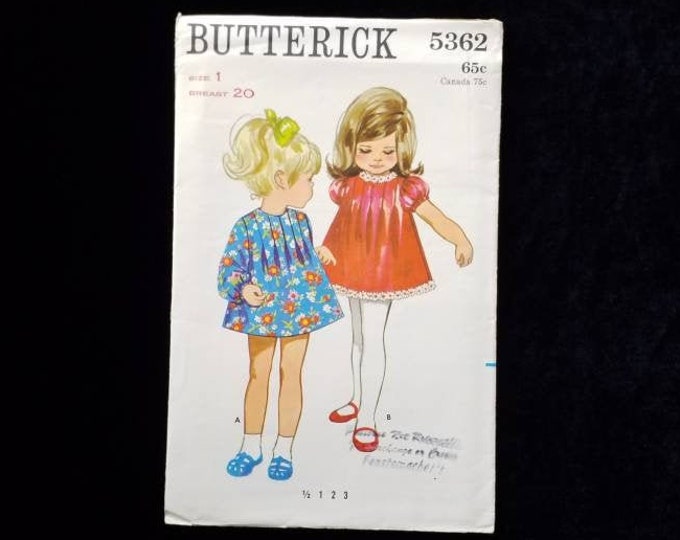 Vintage Butterick  child size 1 dress sewing pattern. Uncut
