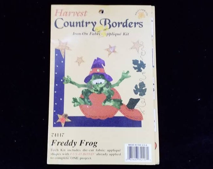 Patchwork Pumpkin with frog Halloween iron-on applique supply