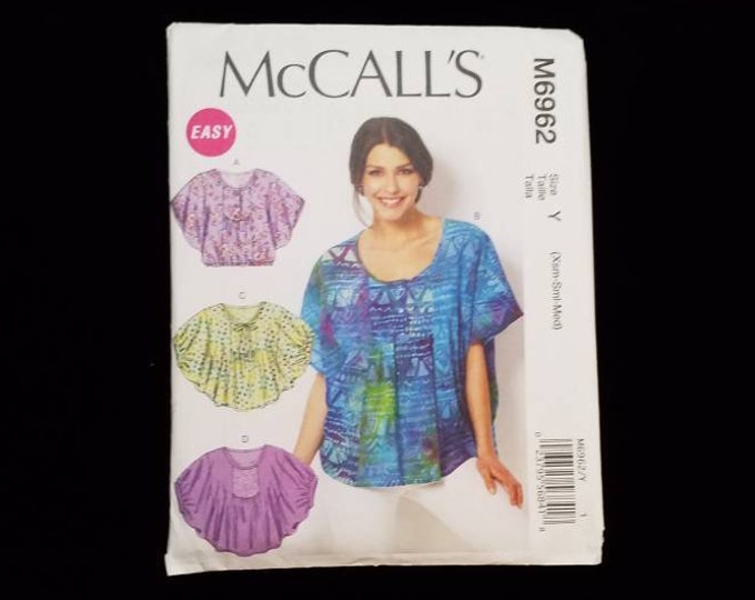 McCall's M6962 casual summer shirt with flare sleeves sewing pattern.    New
