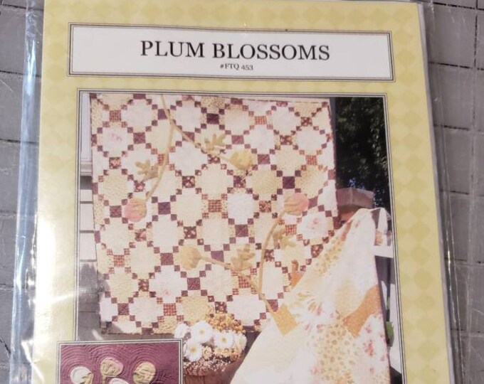 Plum Blossoms shabby chic patchwork quilt pattern Peonies in bloom wall hanging