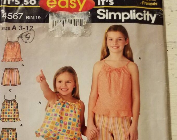 Simplicity 4567 girls size 3-12 pajama summer outfit pattern