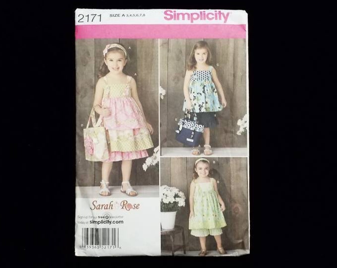Simplicity girls dress, pants, and bag sewing pattern. New