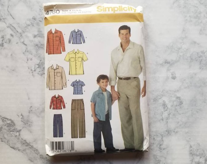Simplicity 4760 Men's and boys shirt and pants sewing pattern.  New uncut.