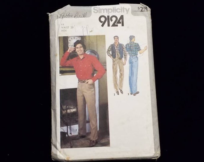 Vintage Simplicity 9124 Men's western style pants, shirt, and reversible vest sewing pattern. Size 44