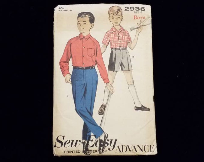 Vintage Advance 2936  toddler size 4 boys shirt and pants sewing pattern.  New Uncut