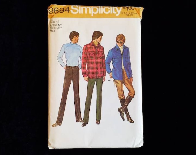 Vintage Simplicity 9694 Men's pants, and shirt jacket  sewing pattern. Size chest 42, waist 36. New Uncut