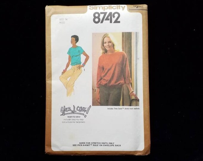 Vintage Simplicity 8742 knit shirt sewing pattern. Size 14