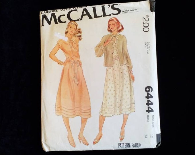 Vintage McCall's 6444.  Ladies dress and Jacket  sewing pattern. 1979 Uncut. Size 12