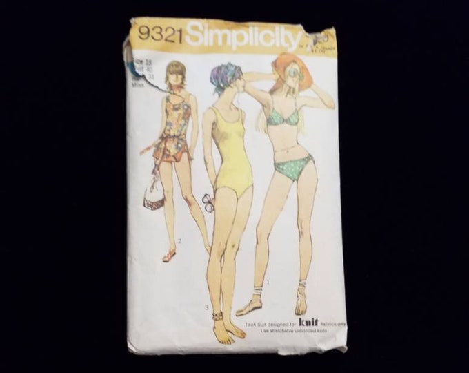Vintage 1970 Simplicity 9321 misses bikini, swimsuit sewing pattern size 18 Plus size