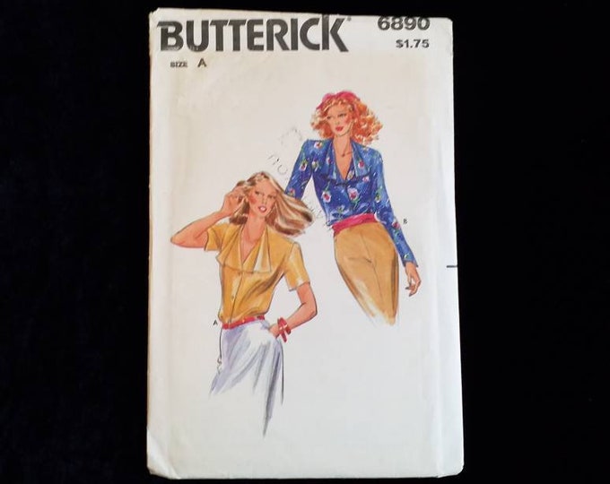 Vintage Butterick 6890 ladies blouse sewing pattern.  Uncut. Size A 8-10-12
