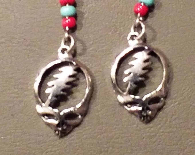 handmade earrings with red and aqua beads