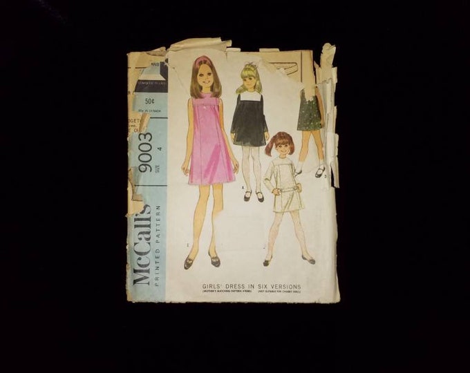 McCall's 9003 girls size 4 dress sewing pattern.  Vintage 1967