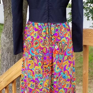 Vintage handmade maxi dress black with psychadelic fabric. colorful. Free Shipping image 3