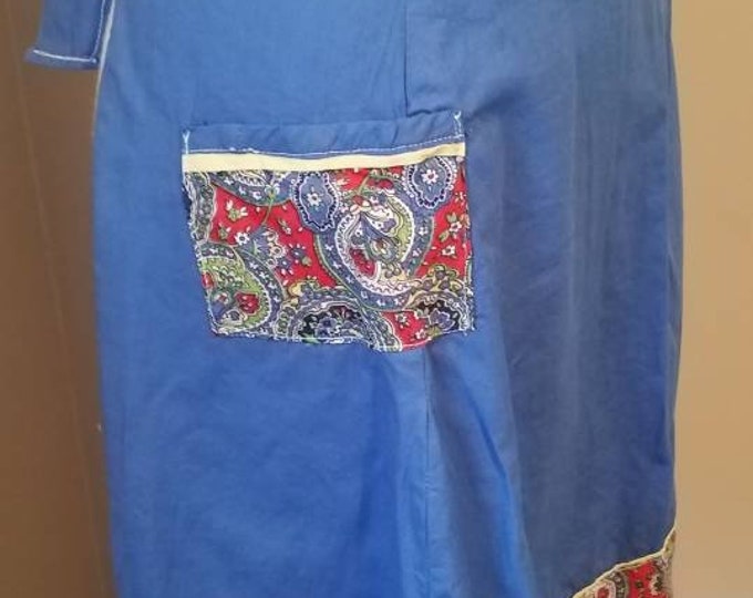 vintage blue and red paisley half hostess apron