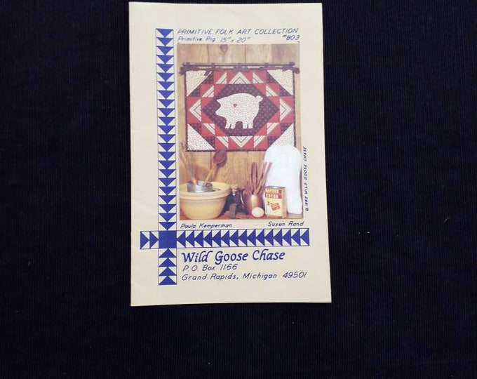 Primitive Folk Art Collection Primitive Pig wall hanging quilt pattern.