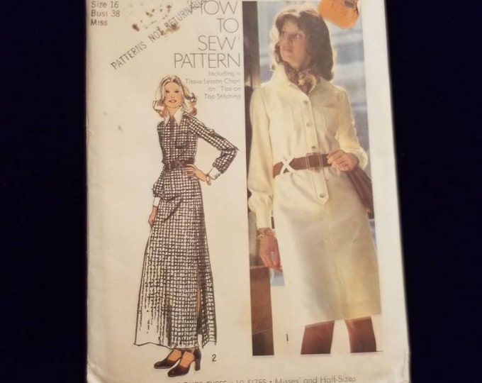 Vintage Simplicity shirt dress sewing pattern size 16 new uncut vintage pattern