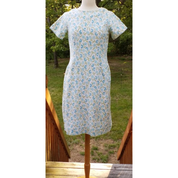 Vintage aqua floral feedsack dress. Handmade.