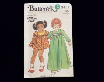 Vintage Butterick 3451 size 3 toddler dress sewing pattern