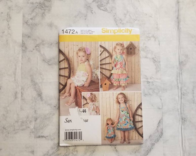 Simplicity girls ruffle halter dress, pants, and doll dress sewing pattern. New