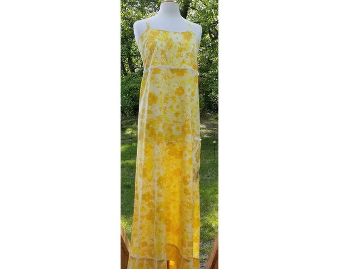 The Jackie, a  summer festival hippy apron style dress vintage yellow sheet *free shipping