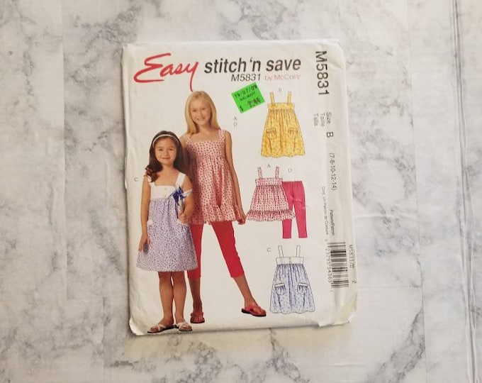 McCall's Easy Stitch 'N Save M5831 girls' summer time dress sewing pattern.  New