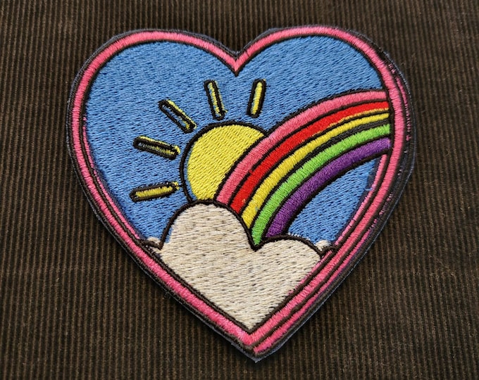 One of a kind handmade rainbow heart cloud sun iron on patch