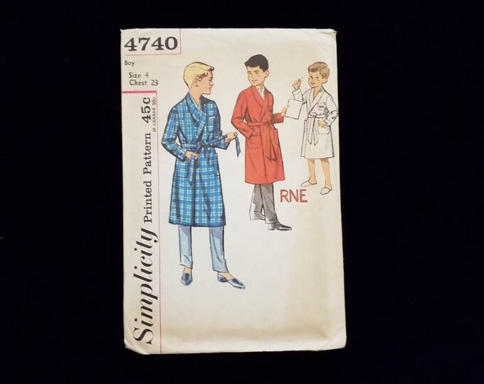 Vintage Simplicity 4740 toddler size 4 boys pajama robe sewing pattern
