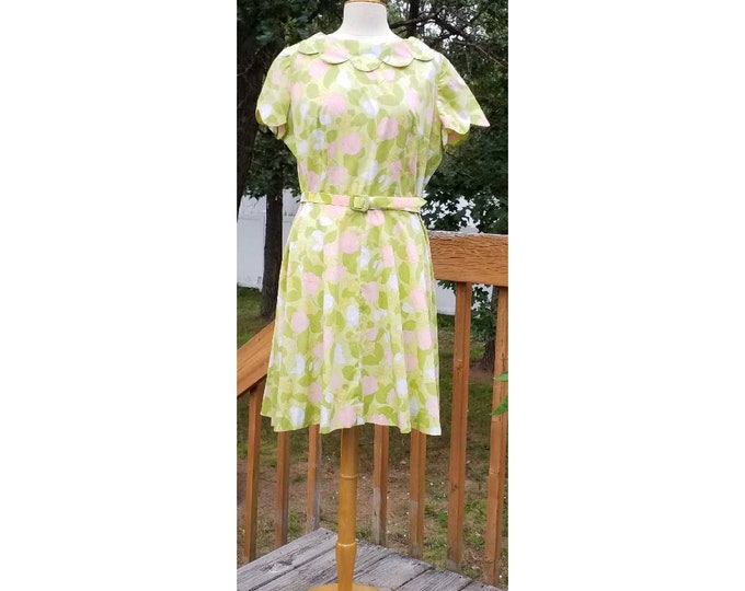 Vintage light green floral vintage sheet dress.  Handmade.