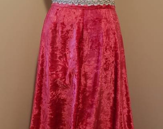 Vintage 1970's psychadelic red crushed velvet  floor length maxi skirt  handmade