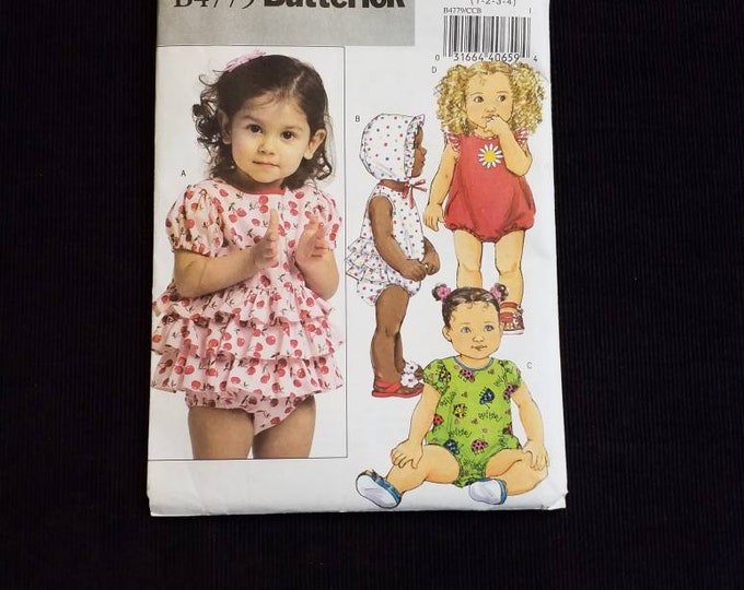 Butterick B4779 toddler size top and summer playsuit and bonnet sewing pattern.  New Uncut sewing pattern.