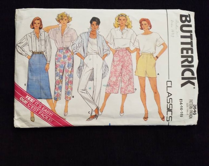 Vintage Butterick 3640.  Misses' skirt, culottes, pants & shorts sewing pattern. 1986.  Uncut