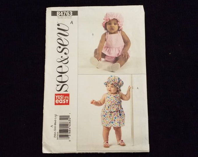 New infant sundress and hat sewing pattern.  See & Sew B4763.  New sewing pattern.