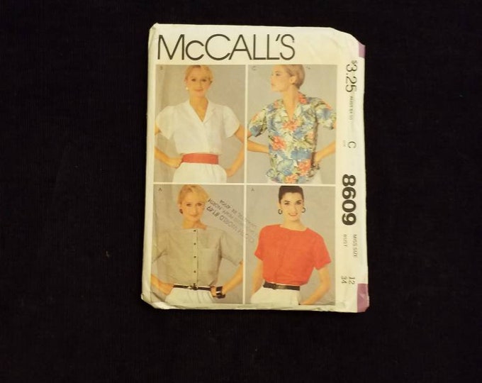 McCall's 8609 ladies blouse size 12 sewing pattern. 1983