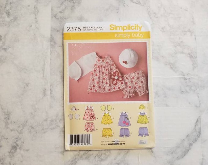 Simplicity 2375 infant outfit sewing pattern.  Simply Baby.  New uncut sewing pattern