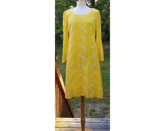 Vintage yellow eyelet floral sheer arm dress