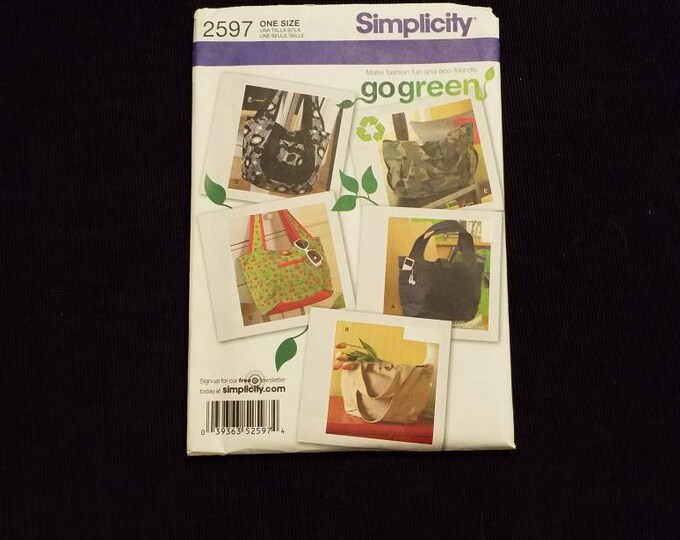 Simplicity Go Green 2597.  5 various purse bag styles sewing pattern.  New
