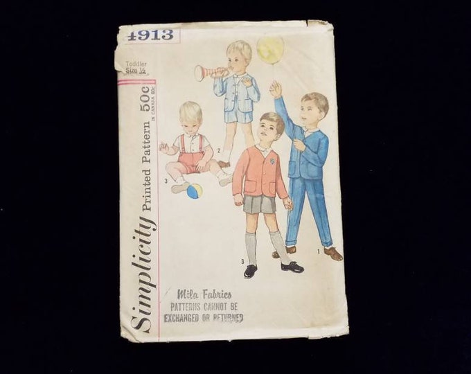 Vintage Simplicity 4913 toddler half size boys jacket, shirt and pants sewing pattern