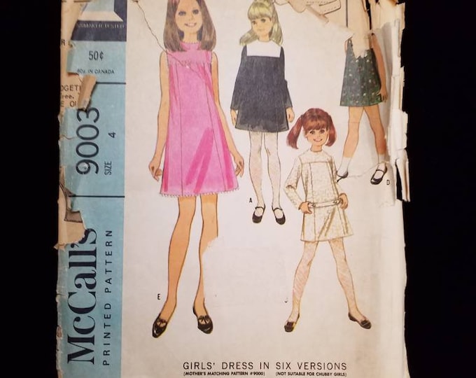 McCall's 9003 girls size 4 dress sewing pattern.  Vintage 1967