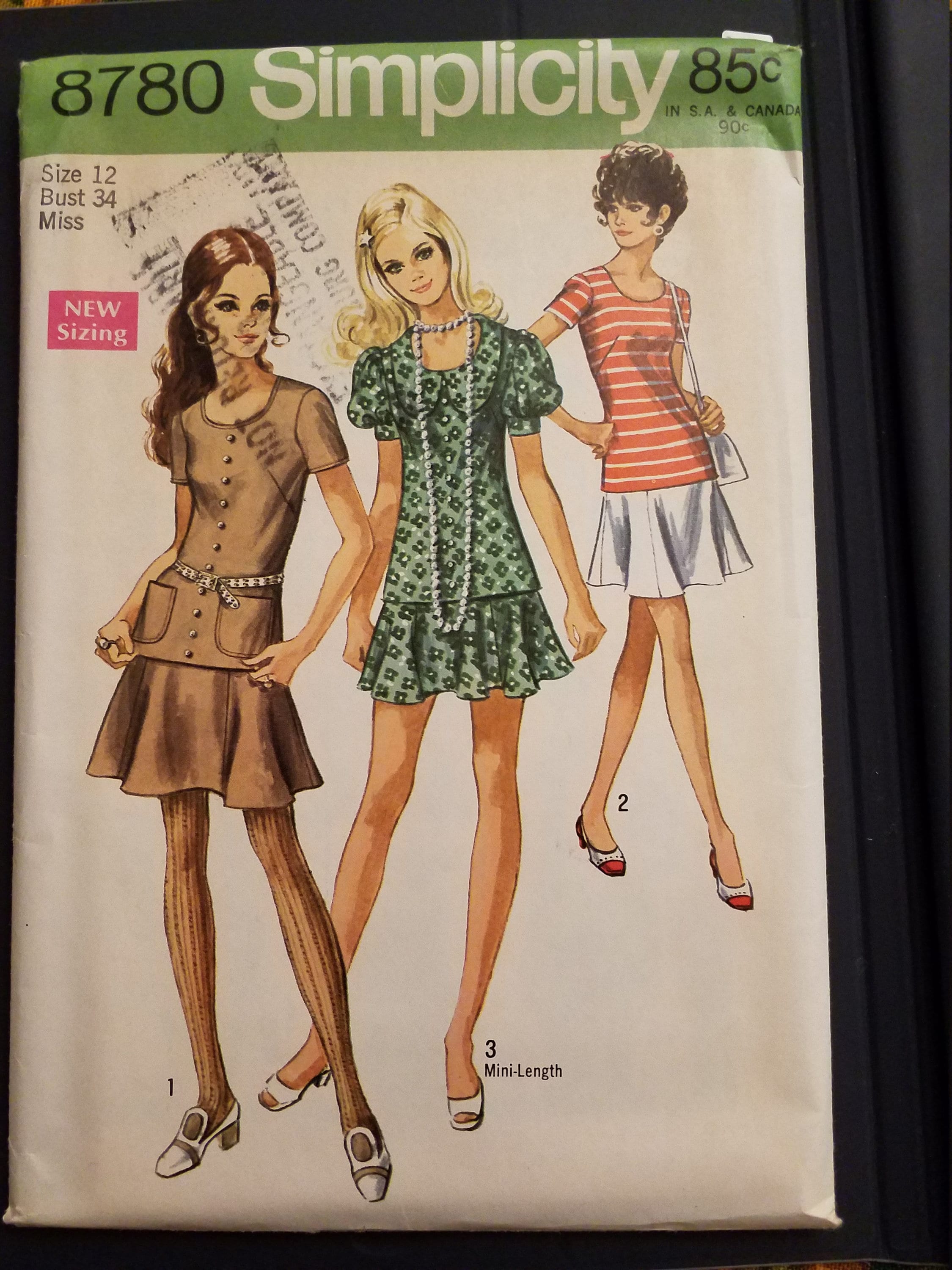 Vintage Simplicity mini dress sewing pattern size 12