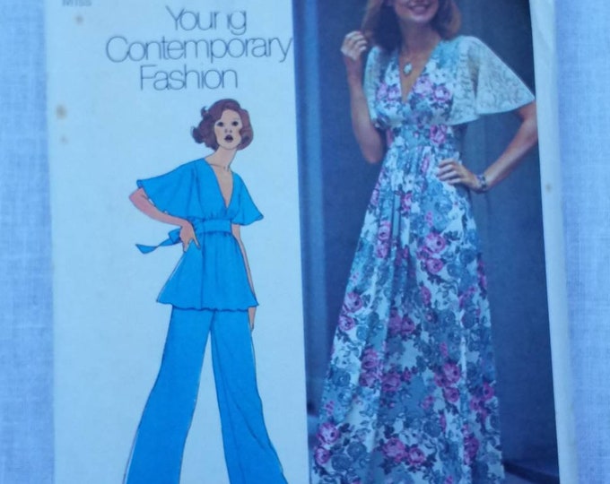 Vintage flare sleeve maxi dress gown sewing pattern