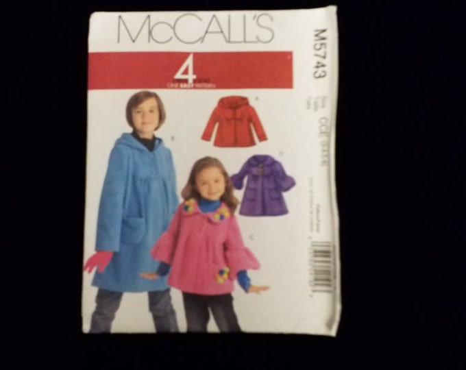 McCall's M5743 girls fleece coat sewing pattern.  New