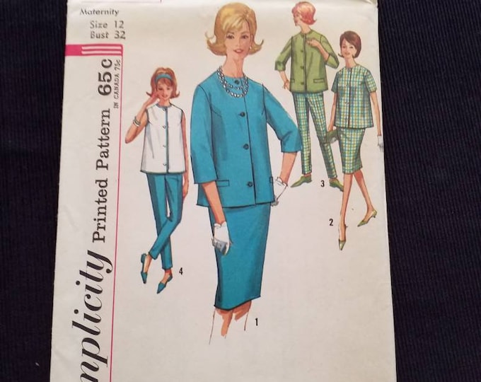 Vintage 1960's Simplicity 4858 Maternity suit sewing pattern.  New condition. size 12