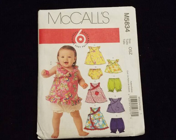 McCall's M5834 infant wrap top and bloomers sewing pattern.  New Pattern.