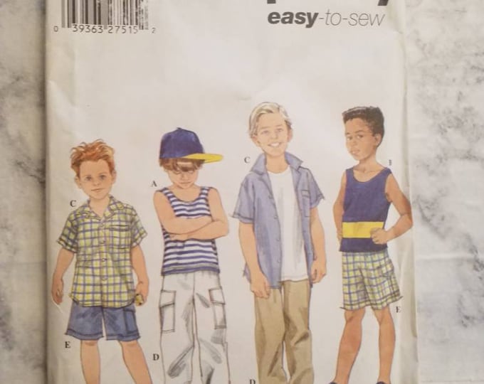 Simplicity 5174 boys' shorts, pants, tank top, and shirt sewing pattern. New.